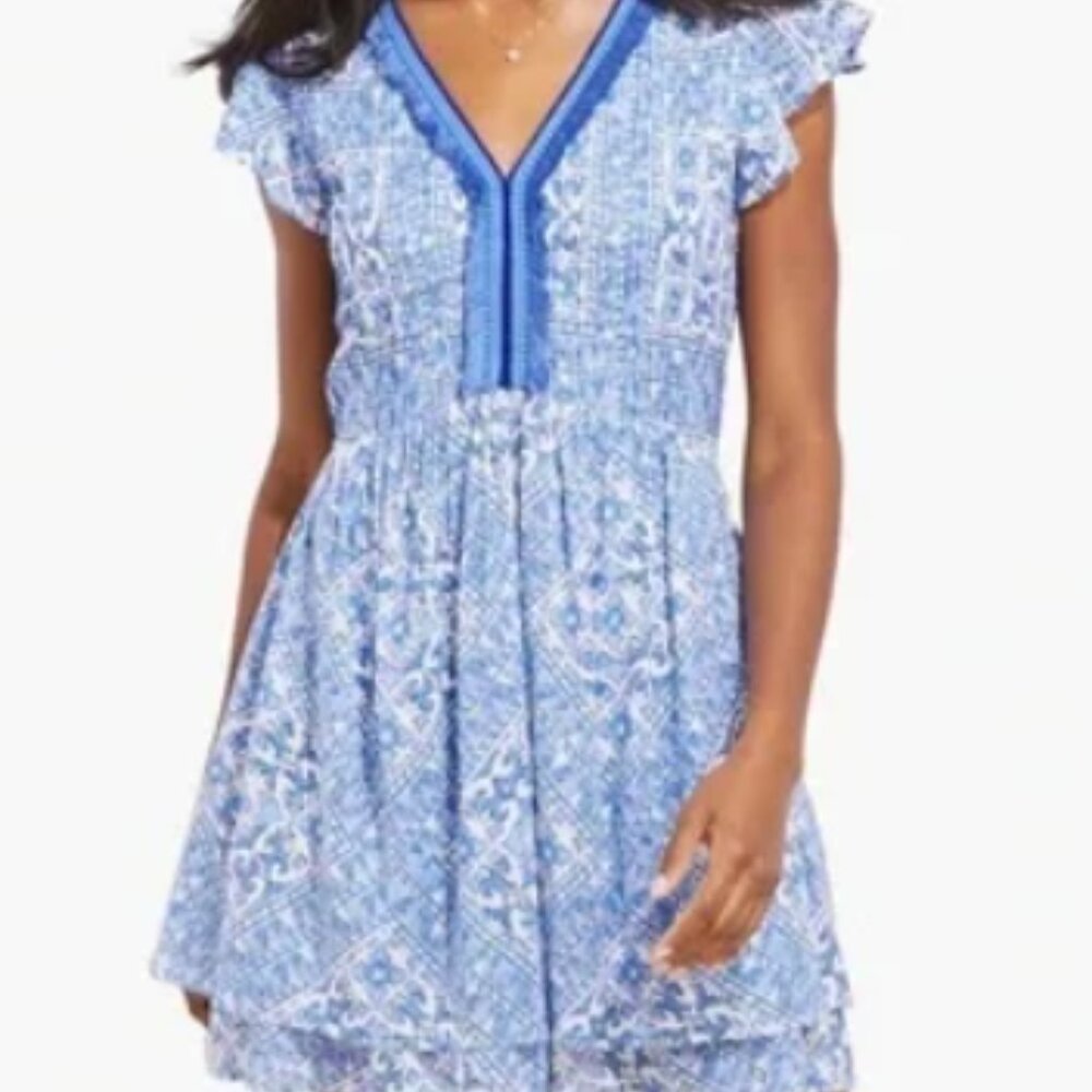 VINEYARD VINES Scarf Print Pintuck Cotton Blend Minidress Sz XL